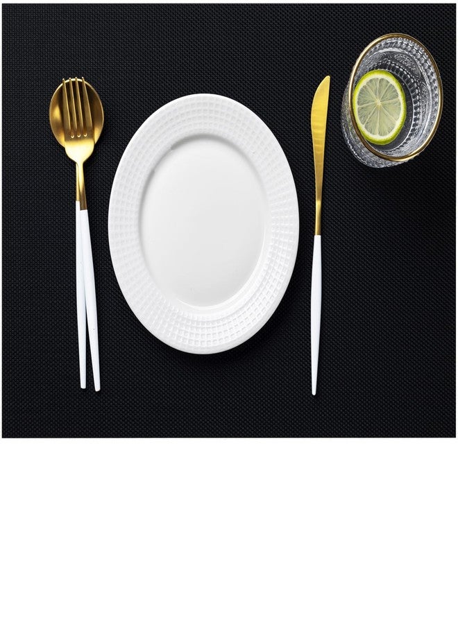 LEXMORE Placemats Set of 8 Vinyl/Plastic Woven Place Mats for Kitchen Table Indoor/Outdoor Washable Placemat Wipeable Dining Table Mats(Black) - Image 1